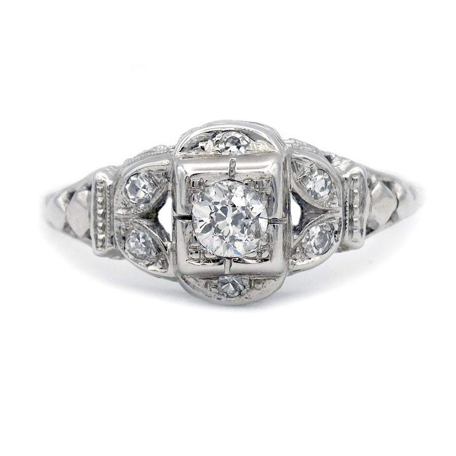 Art Deco .37 CTW Old European Cut Diamond White Gold Antique Engagement Ring – 1920s