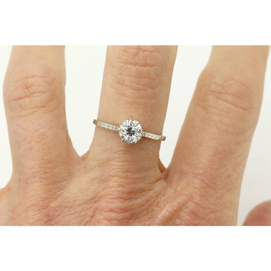 Antique Diamond Engagement Ring .60ct Old Mine Cut 14K White Gold Filigree
