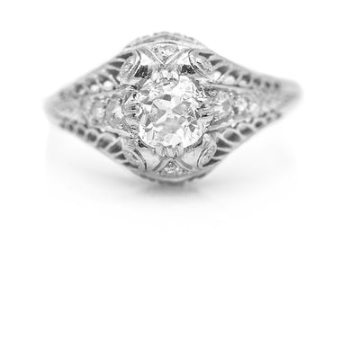 Art Deco .78 CTW European Cut Diamond Platinum Antique Engagement Ring