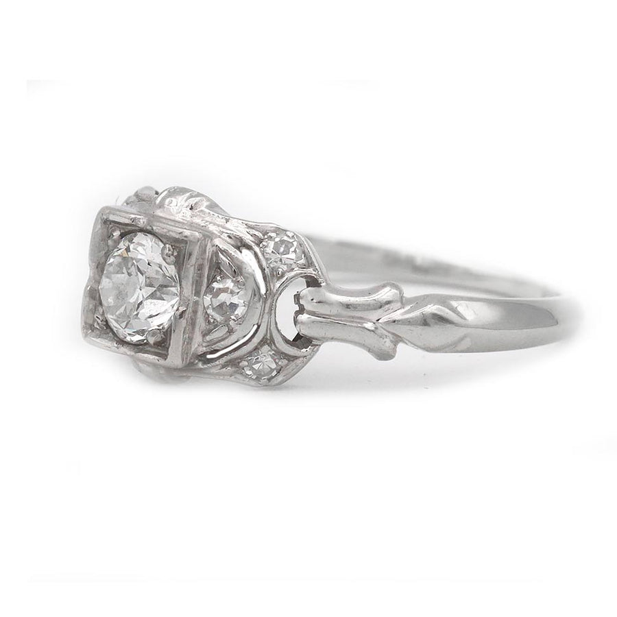 Art Deco .39 CTW Old European Cut Diamond Engagement Ring in 18K White Gold