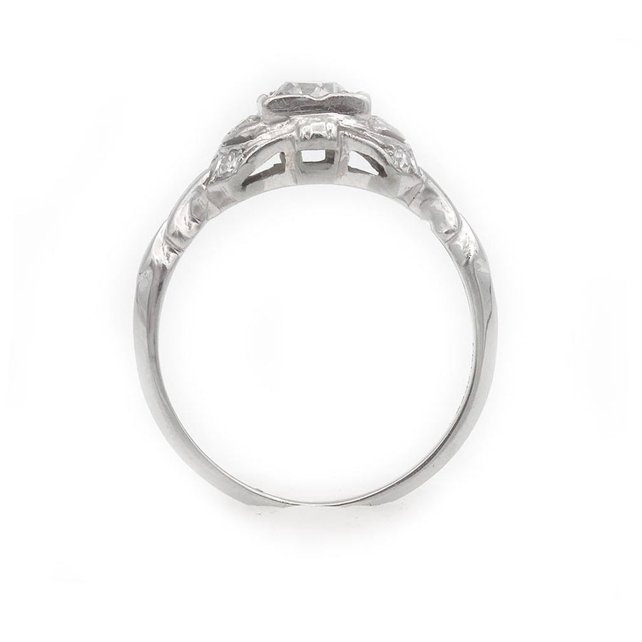 Art Deco .39 CTW Old European Cut Diamond Engagement Ring in 18K White Gold