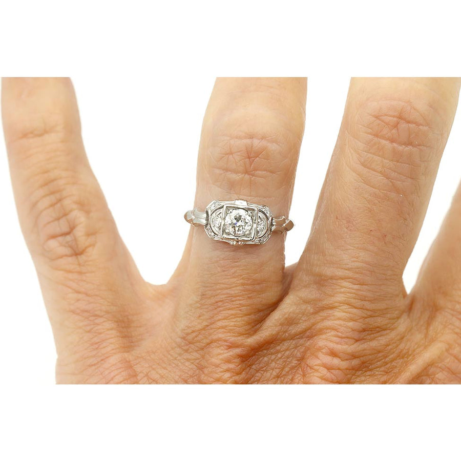Art Deco .39 CTW Old European Cut Diamond Engagement Ring in 18K White Gold