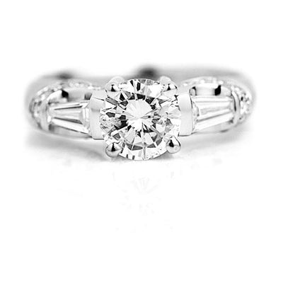 Mid-Century 2.60 CTW Diamond Vintage Engagement Ring with Side Baguettes