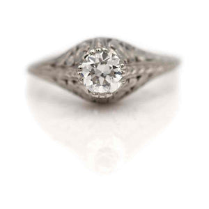 Antique .50 CTW Old European Cut Diamond Platinum Art Deco Engagement Ring