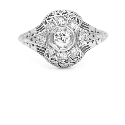 Edwardian .41 CTW Old European Cut Diamond Dome Platinum Vintage Engagement Ring