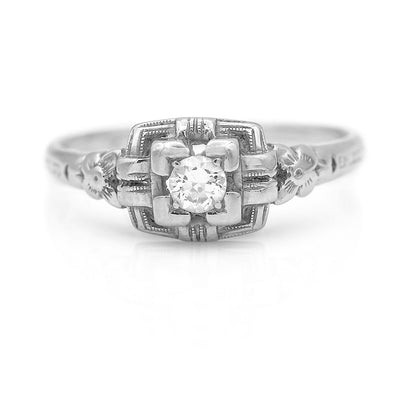 Art Deco .25 CTW Geometric Square Floral Diamond Antique Engagement Ring