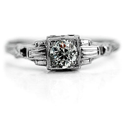 Antique .35 Ct Old Mine Cut Vintage Diamond Solitaire Engagement Ring