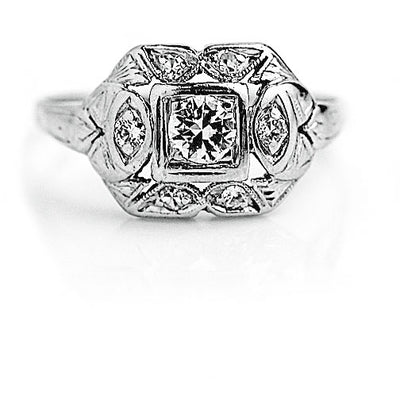 Art Deco .42 CTW European Cut Diamond Antique Halo Engagement Ring