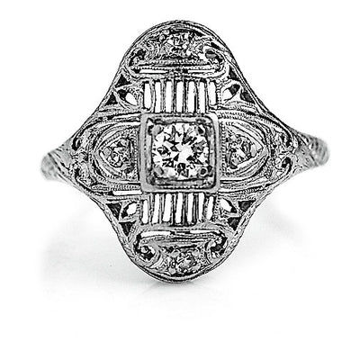 Art Deco .33 CTW Platinum Antique Diamond Dinner Ring Circa 1930s