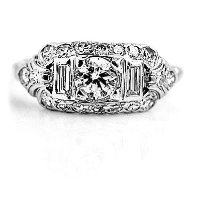 Vintage .82 CTW European Cut Baguette Diamond Art Deco Engagement Ring