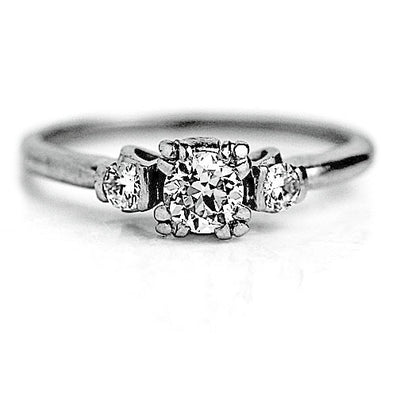 Vintage .60 CTW Old European Cut Diamond Three Stone Engagement Ring