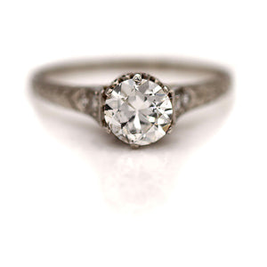 Vintage .85 CTW European Cut Diamond Art Deco Engagement Ring with Engraved Band