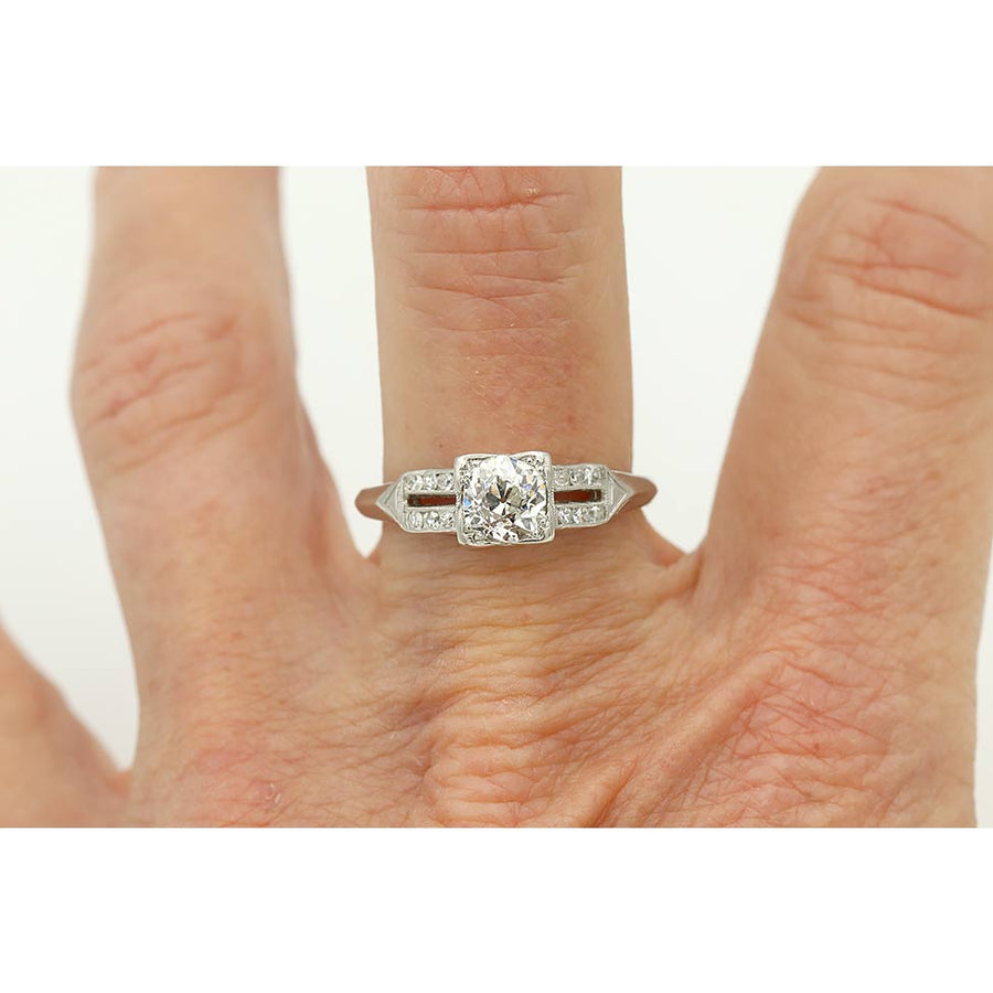 Mid-Century .75ct Old Mine Cut Diamond Split Shank Platinum Ring