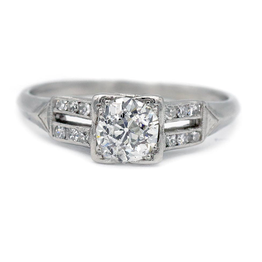 Mid-Century .75ct Old Mine Cut Diamond Split Shank Platinum Ring