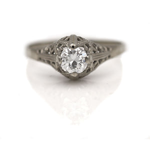 Art Deco .39 CT Old European Cut Diamond Solitaire Engagement Ring GIA F/SI2