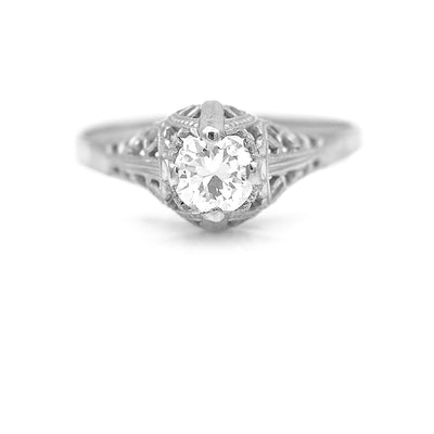 Art Deco .39 CT Old European Cut Diamond Solitaire Engagement Ring GIA F/SI2