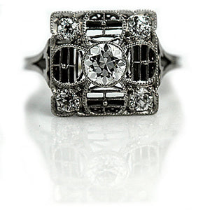 Antique .60 CTW Platinum Square Halo Diamond Art Deco Engagement Ring