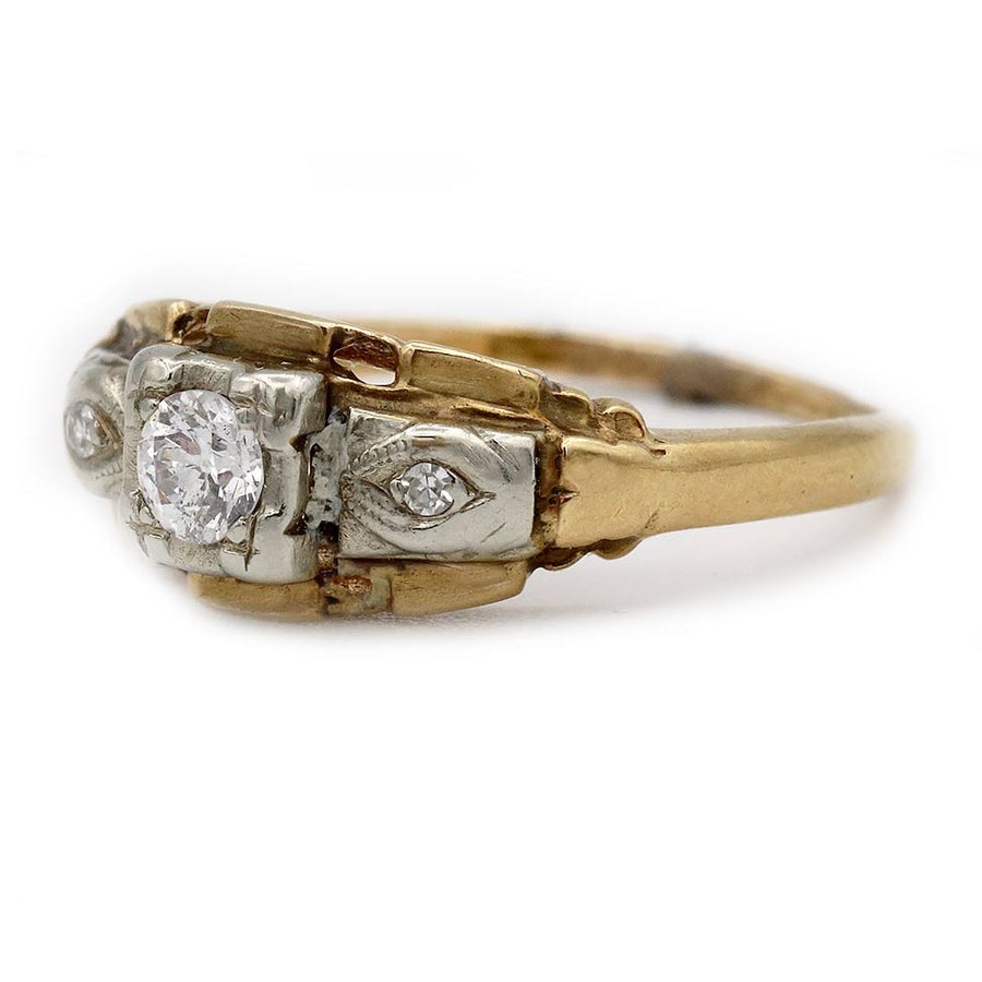 Mid-Century .15 Ct Old European Cut Diamond Ring with Navette Frame