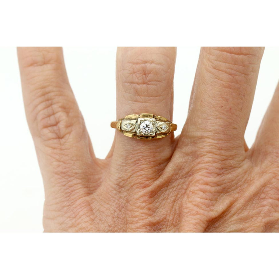 Mid-Century .15 Ct Old European Cut Diamond Ring with Navette Frame
