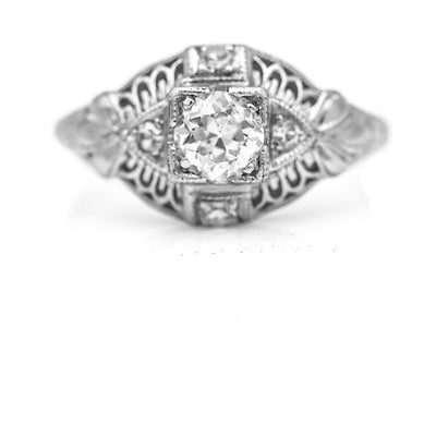 Intricate .48 CTW Vintage Platinum European Cut Diamond Art Deco Engagement Ring