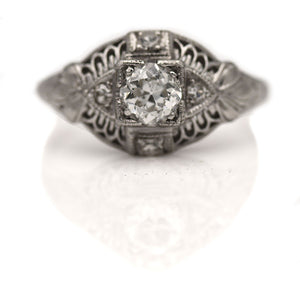Intricate .48 CTW Vintage Platinum European Cut Diamond Art Deco Engagement Ring