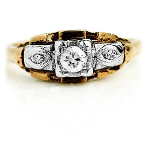 Mid-Century .24 CTW Old European Cut Vintage Diamond Ring Navette Framed Side Stones