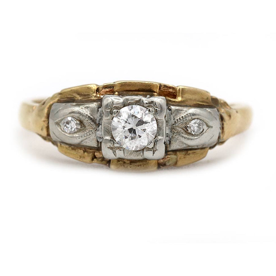 Mid-Century .15 Ct Old European Cut Diamond Ring with Navette Frame
