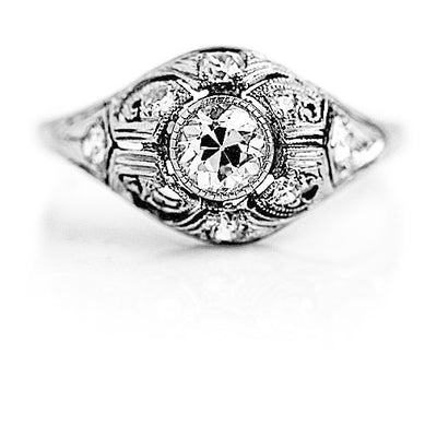 Art Deco .61 CTW Bezel Set European Cut Diamond Vintage Engagement Ring