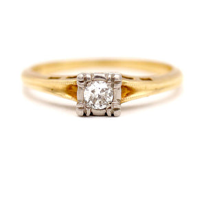 Victorian .15 CTW 14 Karat Two tone Gold Old European Cut Solitaire Diamond Antique Engagement Ring