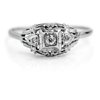 Antique .12 CTW CTW Low Profile Art Deco Diamond Engagement Ring Signed Fidelity