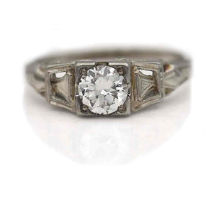 Art Deco .65 CTW 18 Karat White Gold European Cut Diamond Solitaire Antique Engagement Ring