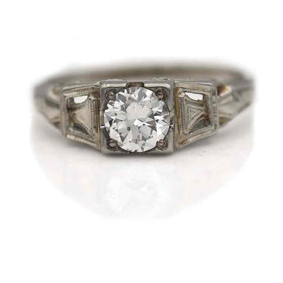 Circa 1930s Antique Old European Cut Diamond Solitaire Engagement Ring