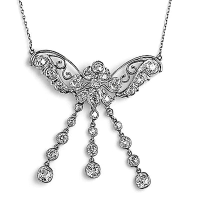 Antique 5.00 CTW Old European Cut Diamond Platinum Butterfly Art Deco Necklace