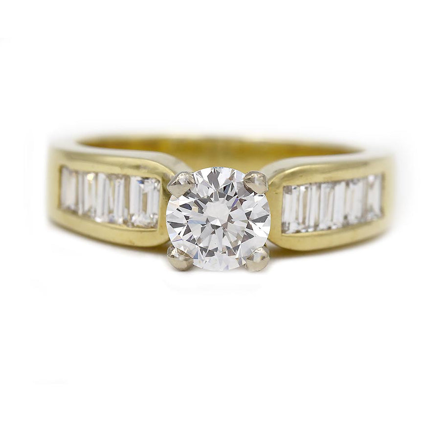 Mid-Century 1.45 CTW Lab Grown Round Diamond Vintage Engagement Ring w/ Baguettes AGI E/VS1