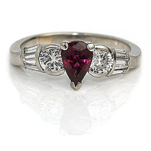 Mid-Century 1.80 CTW No Heat Pear Shaped Ruby & Diamond Vintage Engagement Ring - Vintage Diamond Ring