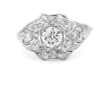 Art Deco 1.20 CTW European Cut Diamond Platinum Antique Engagement Ring