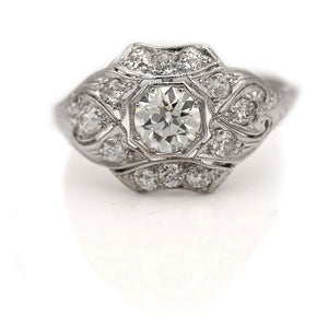 Art Deco 1.20 CTW European Cut Diamond Platinum Antique Engagement Ring