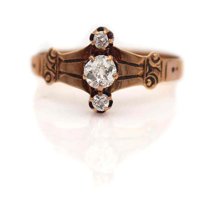 Victorian North South Old Mine Cut Diamond Rose Gold Engagement Ring