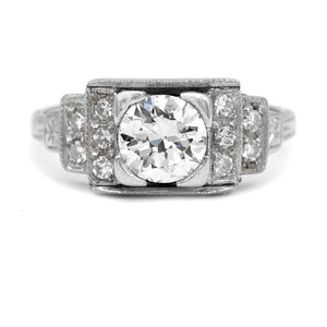 Antique .97 CTW Old Euro Diamond Engagement Ring with Tiered Side Stones GIA K/SI1