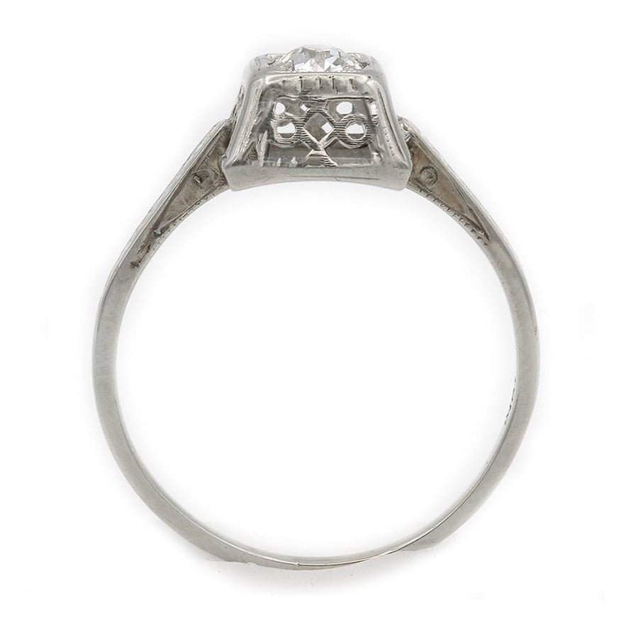 Art Deco .25 CT Old European Cut Diamond Engagement Ring | 18K White Gold H/SI1