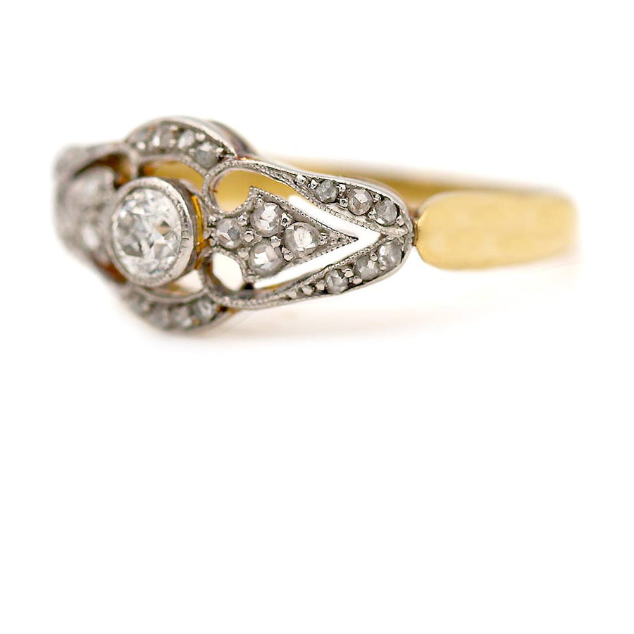 Victorian .20 Ct Old European & Rose Cut Diamond Antique Engagement Ring | Platinum & 18K Gold | Circa 1920s