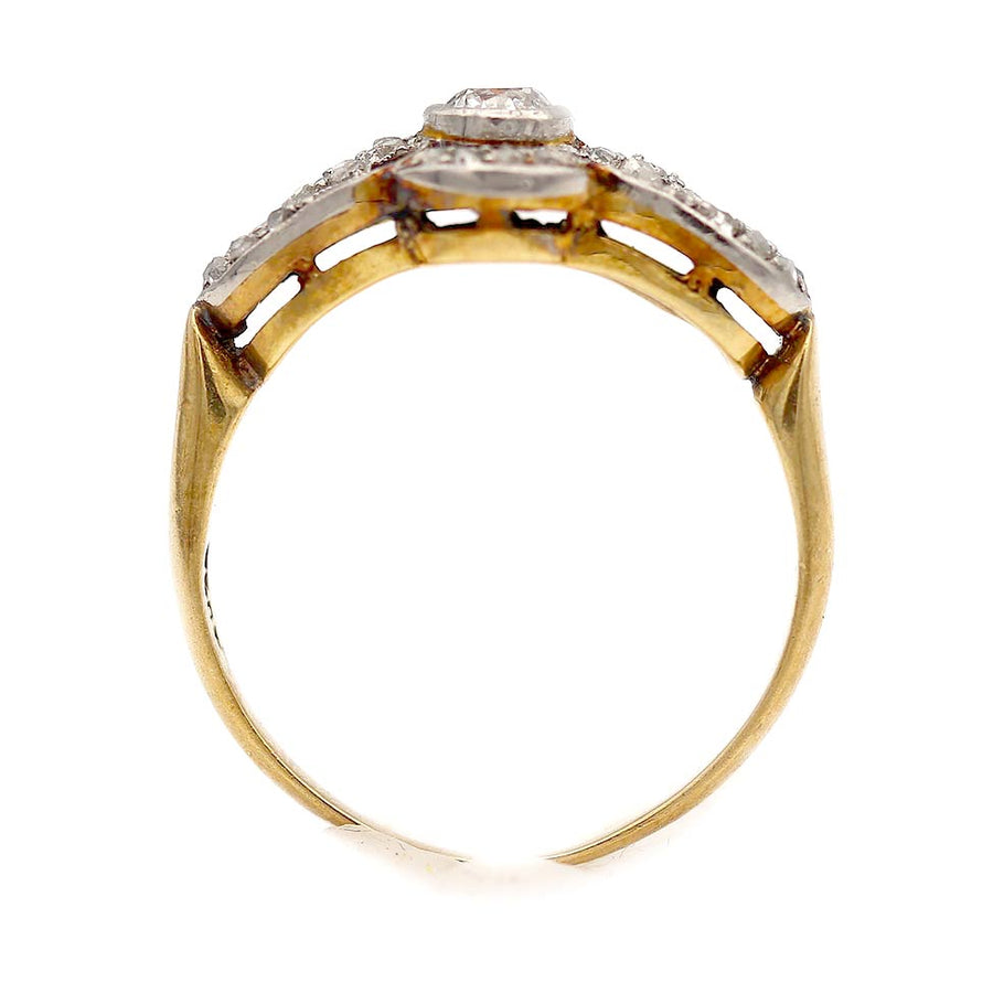 Victorian .20 Ct Old European & Rose Cut Diamond Antique Engagement Ring | Platinum & 18K Gold | Circa 1920s