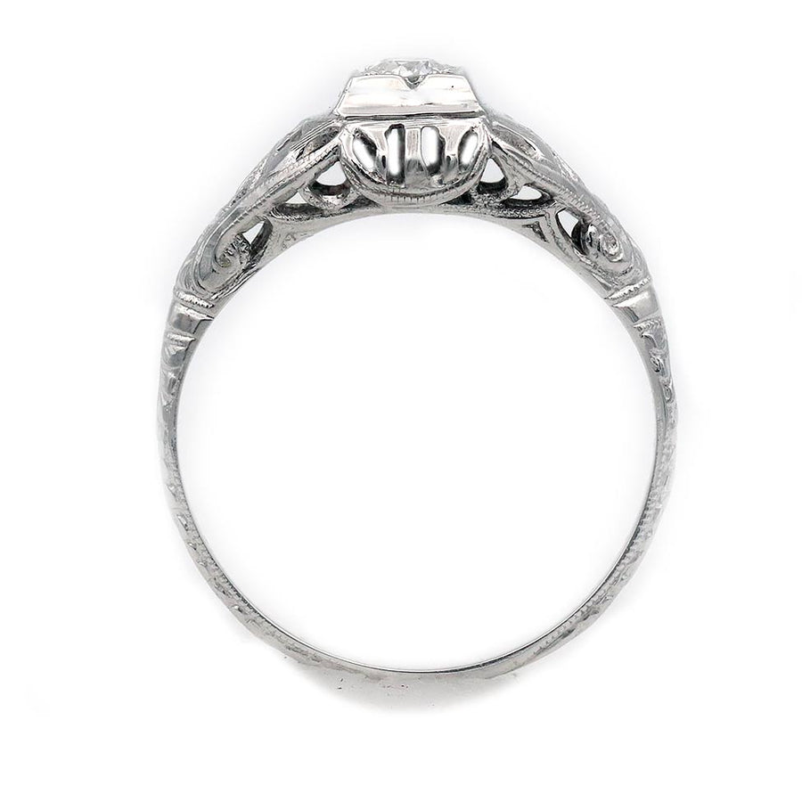 Art Deco .15 Ct Old European Cut Diamond Solitaire Engagement Ring