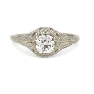 Antique .50 CTW Solitaire Art Deco Engagement Ring in 14 Kt White Gold Front View