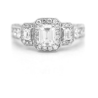 Mid-Century 1.95 CTW Emerald Cut Diamond Halo Vintage Engagement Ring