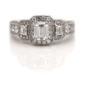Mid-Century 1.95 CTW Emerald Cut Diamond Halo Vintage Engagement Ring