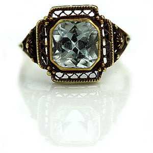 Mid-Century 2.00 Carat Square Cut Vintage Aquamarine Engagement Ring - Vintage Diamond Ring