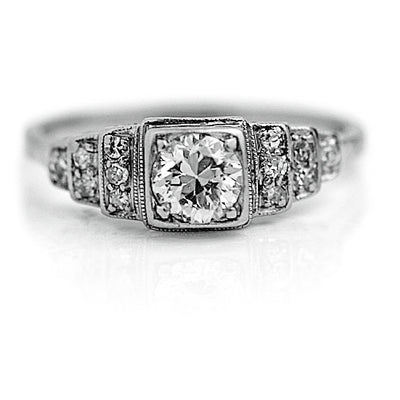 Vintage .74 CTW European Cut Diamond Art Deco Engagement Ring Tiered Side Diamonds