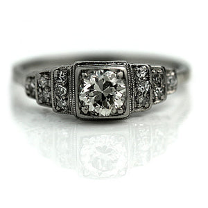 Vintage .74 CTW European Cut Diamond Art Deco Engagement Ring Tiered Side Diamonds