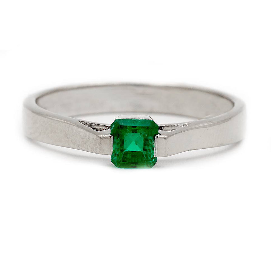 Emmy Lou: .35 Ct Square Cut Colombian Emerald Mid-Century Ring (1970s)